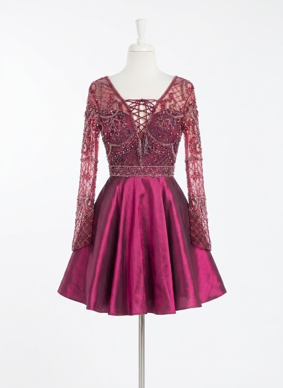NEW RACHEL ALLAN beaded mikado short prom dress in marsala